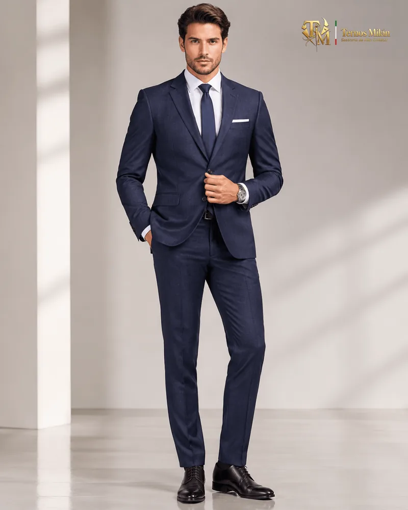 Terno azul marino de dos piezas para hombre, vista de cuerpo completo