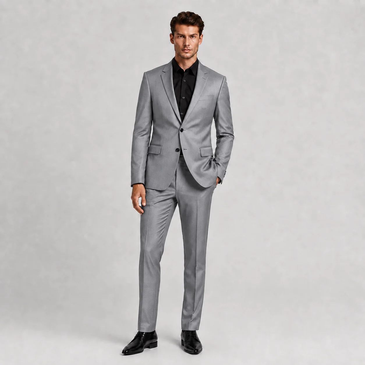 Terno azul plomo plata de corte moderno para hombre