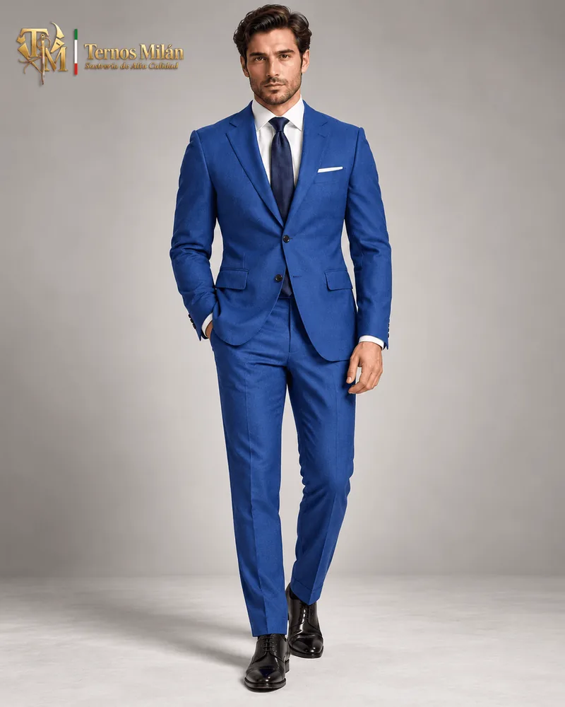 Terno azul rey de dos piezas para hombre, vista de cuerpo completo
