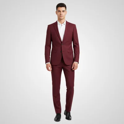 Terno guinda de corte slim para hombre