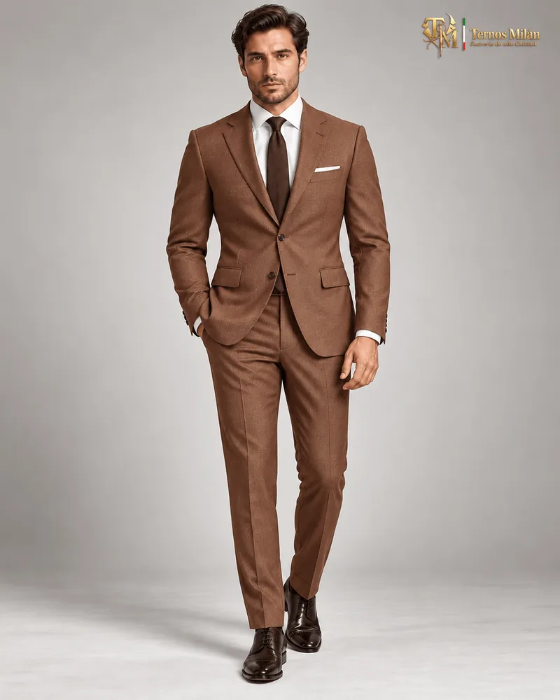 Terno marrón de dos piezas para hombre, vista de cuerpo completo