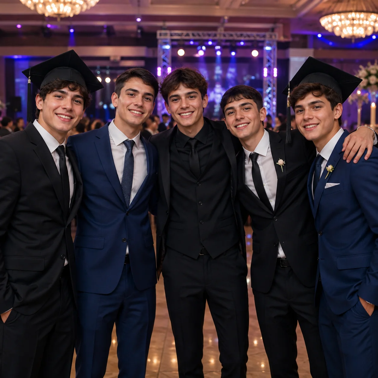 Jóvenes con ternos formales en una ceremonia de graduación
